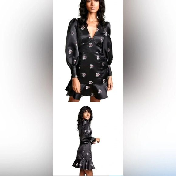 JOIE Black Minia Floral Dress Dark Romantic Flounce V Neck Party Size 6 NWT - Picture 14 of 14